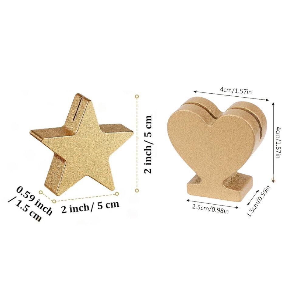 12PCS Gold Table Number Cards Stands Star Heart Shaped Name Card Clips Place Card Holders  Reception