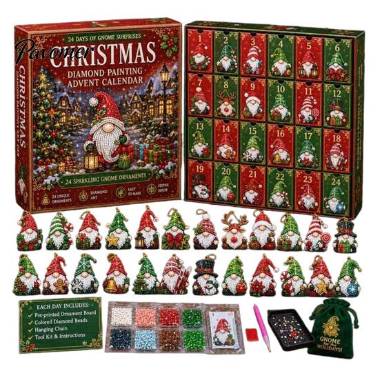 Bomboniere per Feste di Natale Calendario dell'Avvento Gnomo da 24 Giorni, Ornamenti Diamond Painting Finti Kit Regalo Fai da Te per la Famiglia, Ghirlanda da Appendere all'Albero Fatta a Mano Decorazioni per la Casa