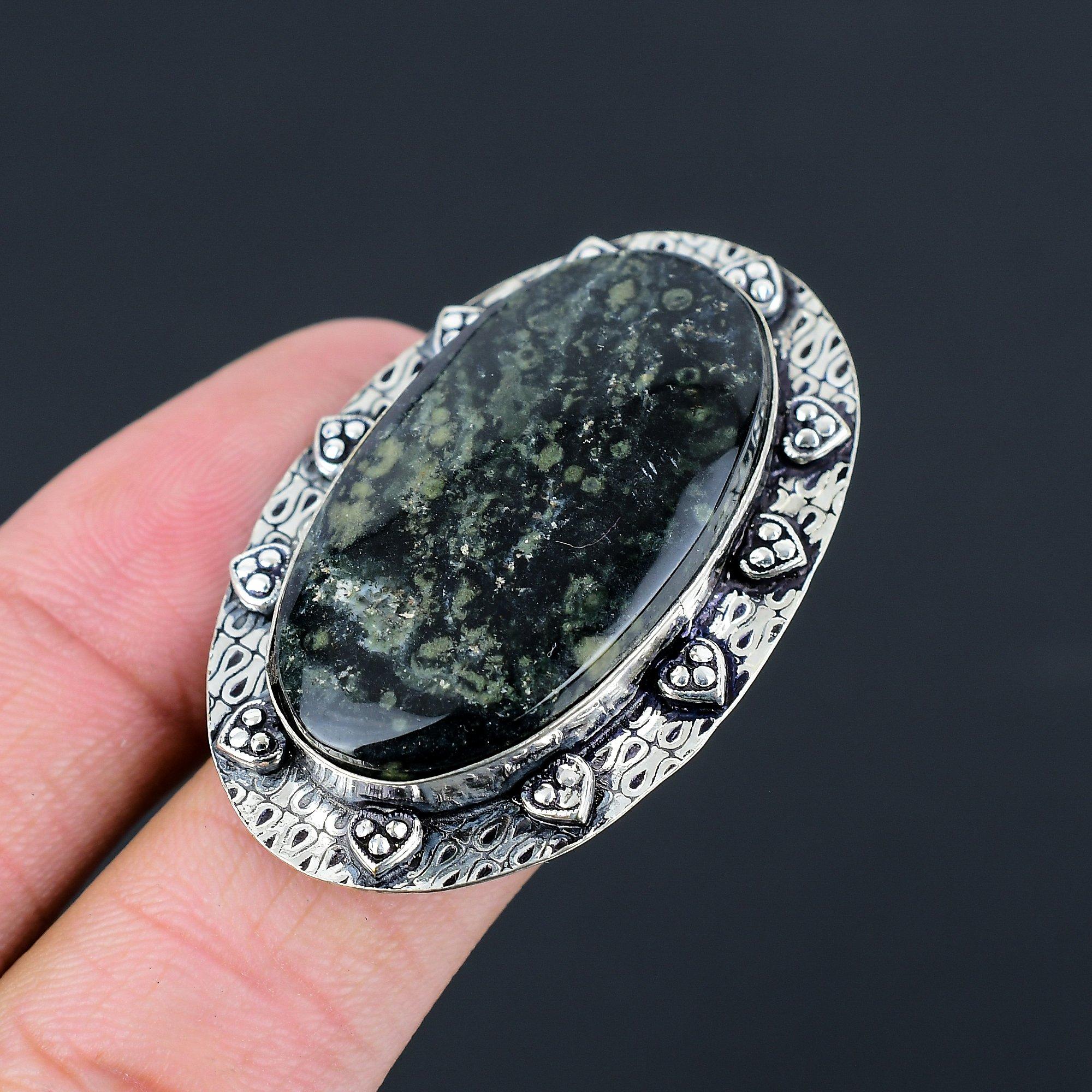 

925 Silver Oval Kambaba Jasper Gemstone Wife Promise Boho Ring Jewelry Size 7.5 7.5