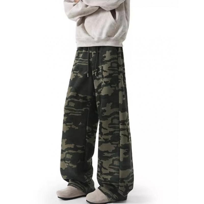Unisex American Retro Camo Jogginghose: Hohe Taille, Gekrümmtes Bein, Herbsttrend