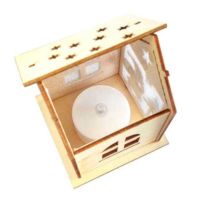 Photophore en bois ciselé 6 x 5,6 x 9 cm