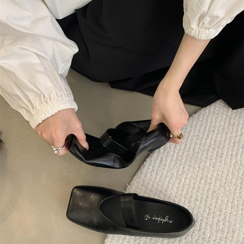 Do retro old money wind square head shallow mouth single shoes evening shoes ballet shoes with skirts Mary Jane women's shoes