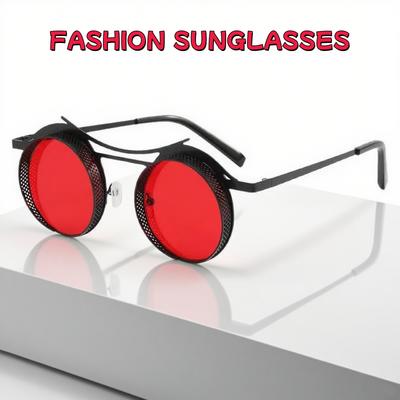 Fashionable Retro Steampunk Style Sunglasses Men's Metal Hollow Round Frame UV Resistant Glasses Outdoor Beach Fishing Goggles