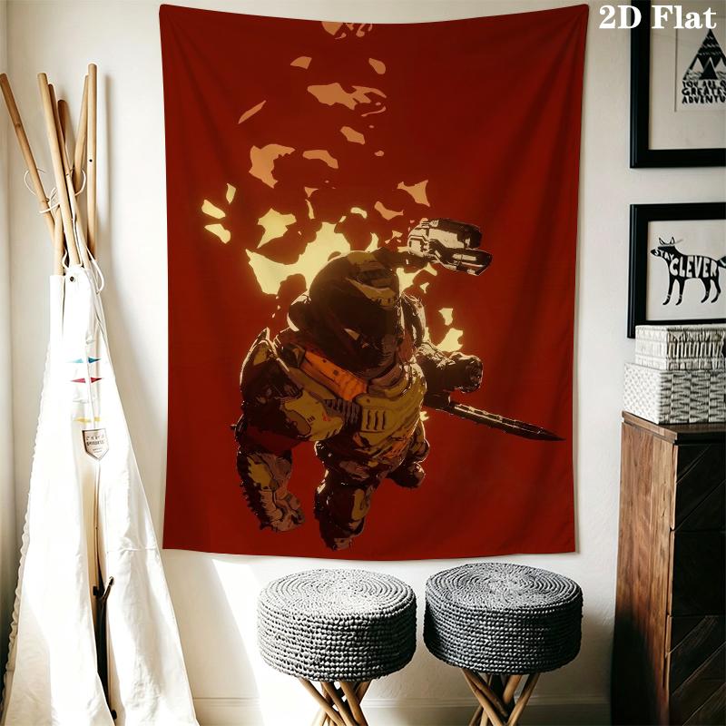 DOOM The Dark Ages Wall Tapestry Aesthetic Wall Hanging Printed Fabric Blanket Decorative Tapestries for Bedroom Living Room Home Decor