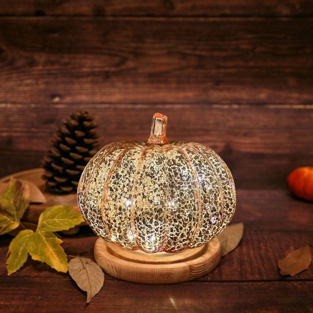 Rose gold glass pumpkin lantern Halloween Decor for Tables Centerpiec Lighted Collectible Thanksgiving Autumn Harvest Figurine