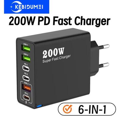 6 in 1 Insgesamt 200W USB Typ C Handy-Ladegerät USB3.0 PD3.0 Superschnellladung Netzteil für iPhone Xiaomi Samsung