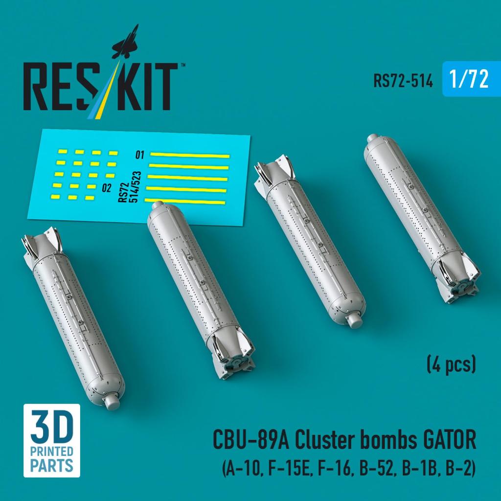 Reskit Gator Cluster Bomb Set Plastic Model Parts 1/72 CBU-89A 4-Piece RSK72-0514 (Airplane)