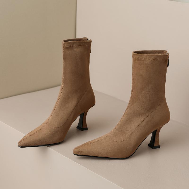 

Fashion Spring Autumn Vintage Slimming Women Sock Boots Ladies Concise High Heel Short Botas Zapatos De Mujer 35 абрикосовый