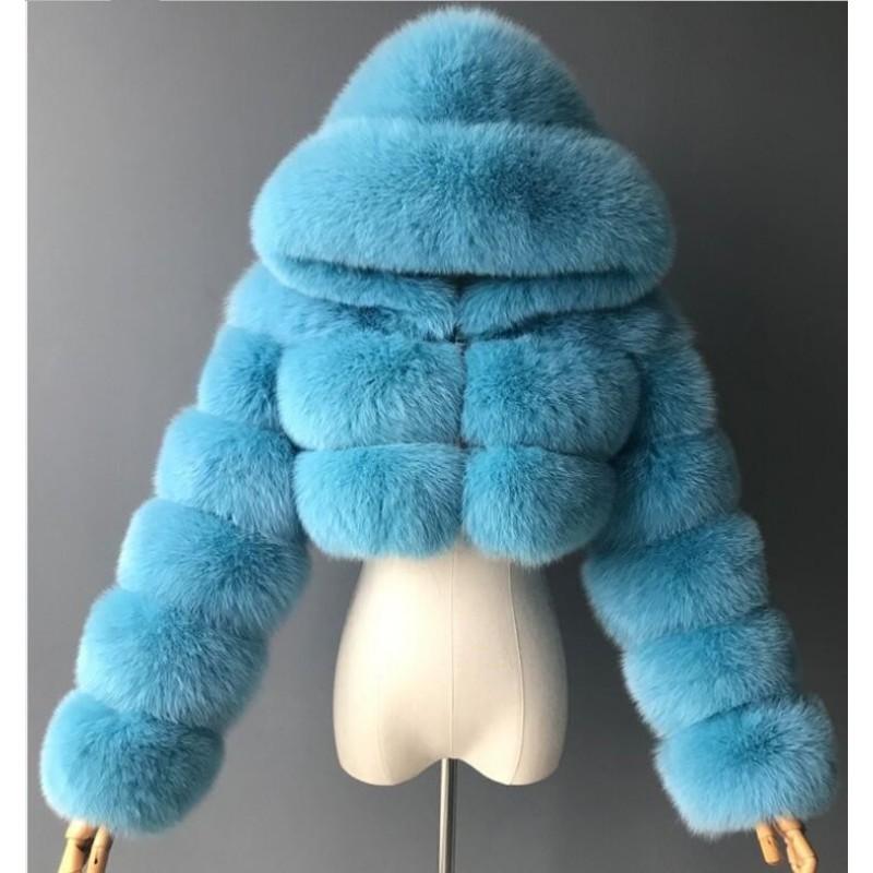 Womens Short Faux Fur Coat Hooded Zip Slim Fit Warm Fox Jacket Winter