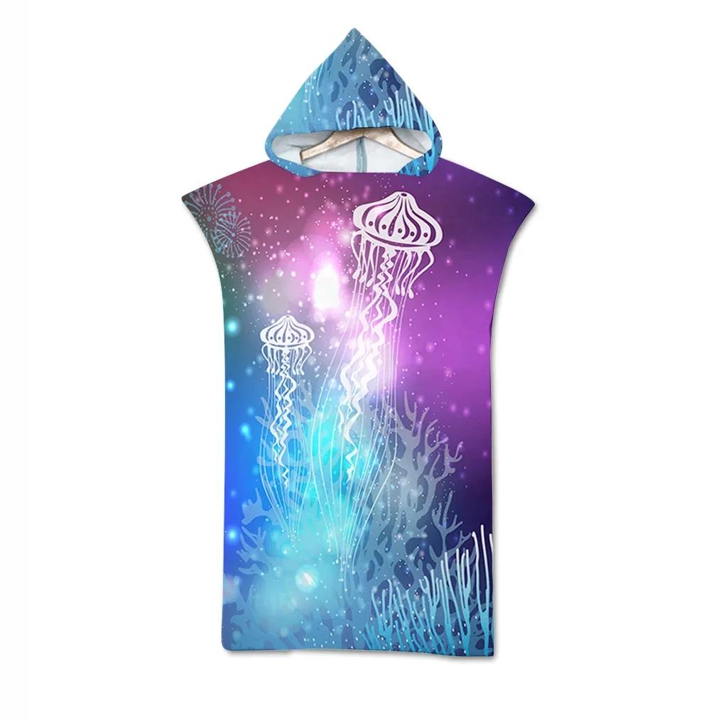 Jelly Fish Bath Beach Towel with Hood Microfiber Soft Hooded Robe Towel Poncho for Swimming Beach Surf Woman Bathrobe Beachwear