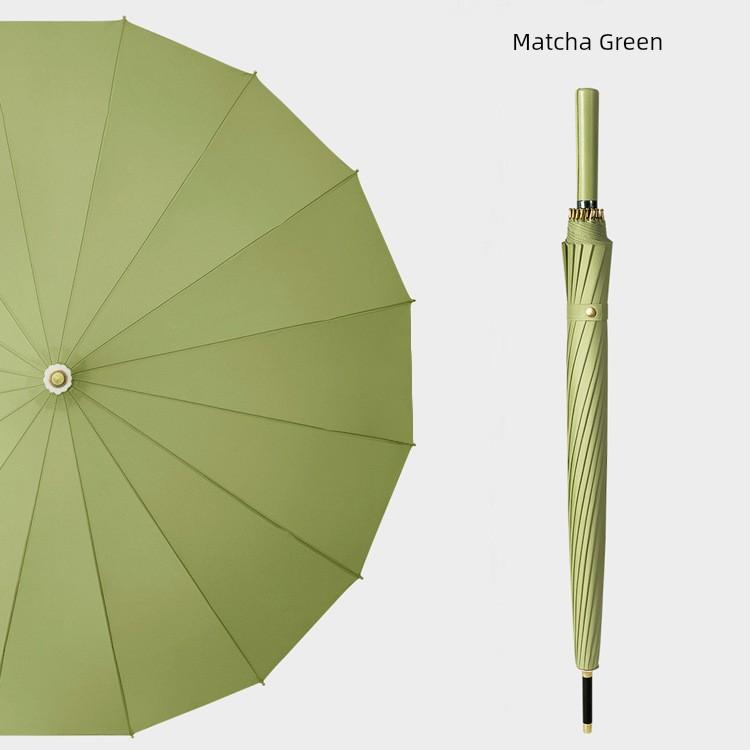16-Rib Umbrella with Japanese-Style Fresh Design, Leather Handle, Curved Hook, Straight Pole, Large Double-Person Umbrella for Sun and Rain, Gift or