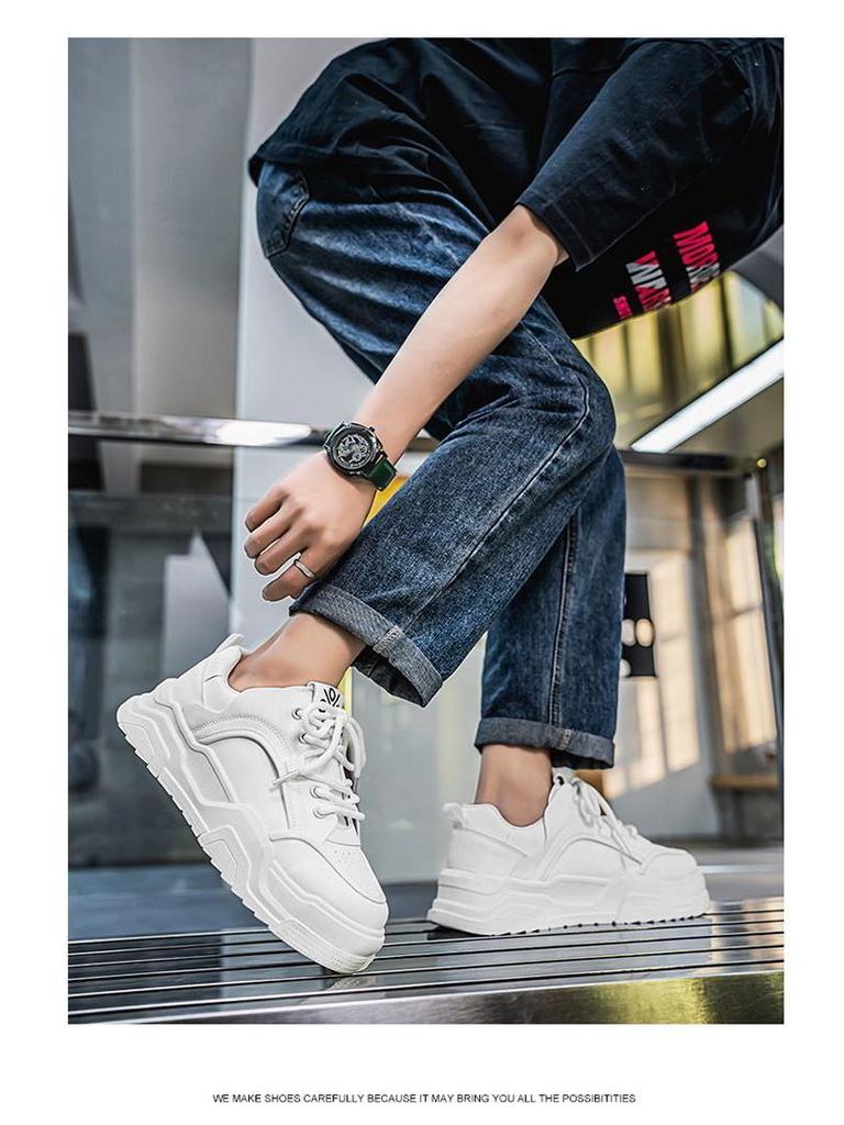 2025 Spring Men's Breathable White Trendy Thick Sole Skate & Casual Dad Shoes