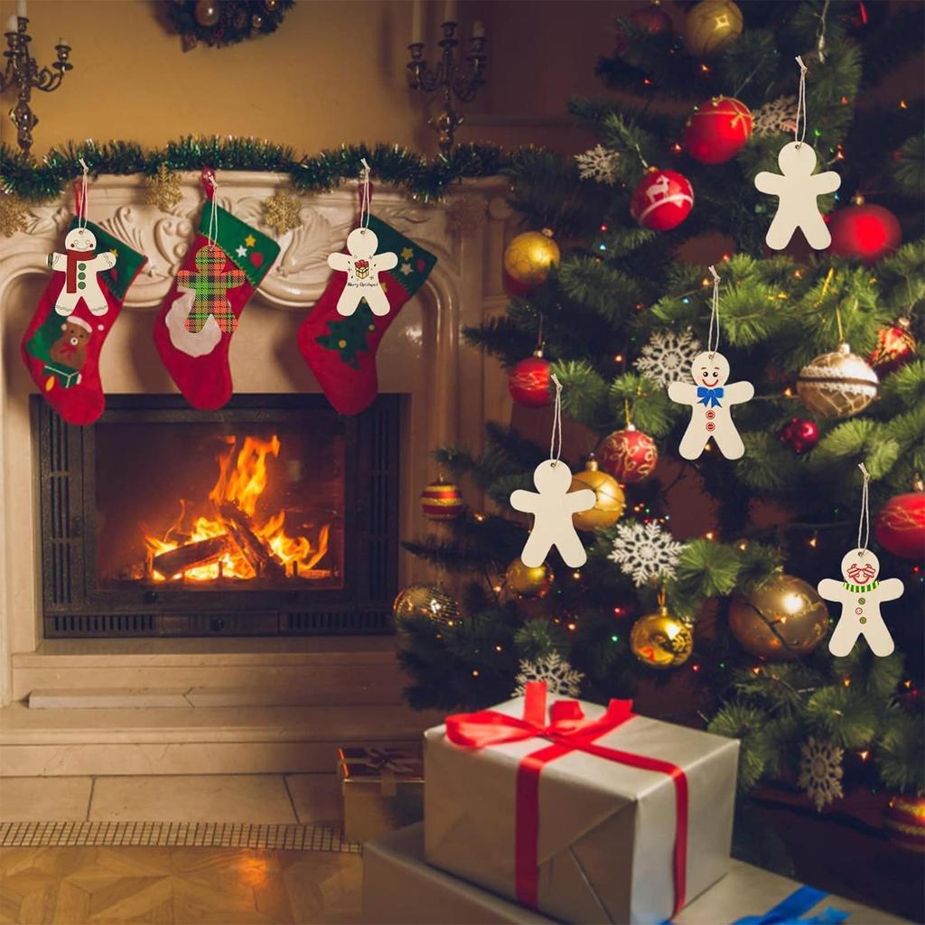 Wooden Gingerbread Men 10 Pieces Christmas Wood Cutouts For Crafts Hangable Wood Slices Crafts For Window Wall Home Party Travel