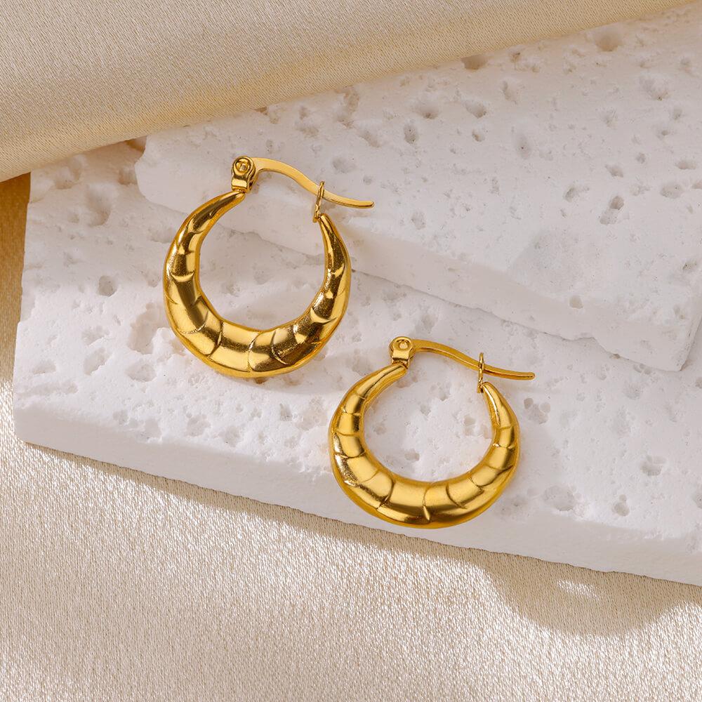 Trendy Round Stainless Steel Hoop Earrings for Women Simple Gold Color Earring Waterproof Ear Piercing Zircon Birthday Gifts