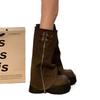 Women's Boots Thick Sole Height Increasing Knee Long Tube Boot Platform Round Toe Side Zipper Fashion Belt Buckle Women Shoes