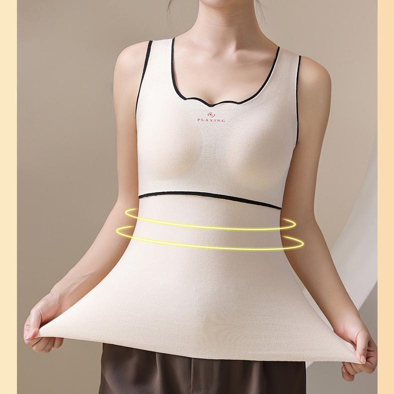 Autumn Winter De Velvet Thermal Vest Women Padded Shaping Thermal Underwear Sleeveless Vest with Chest Pads