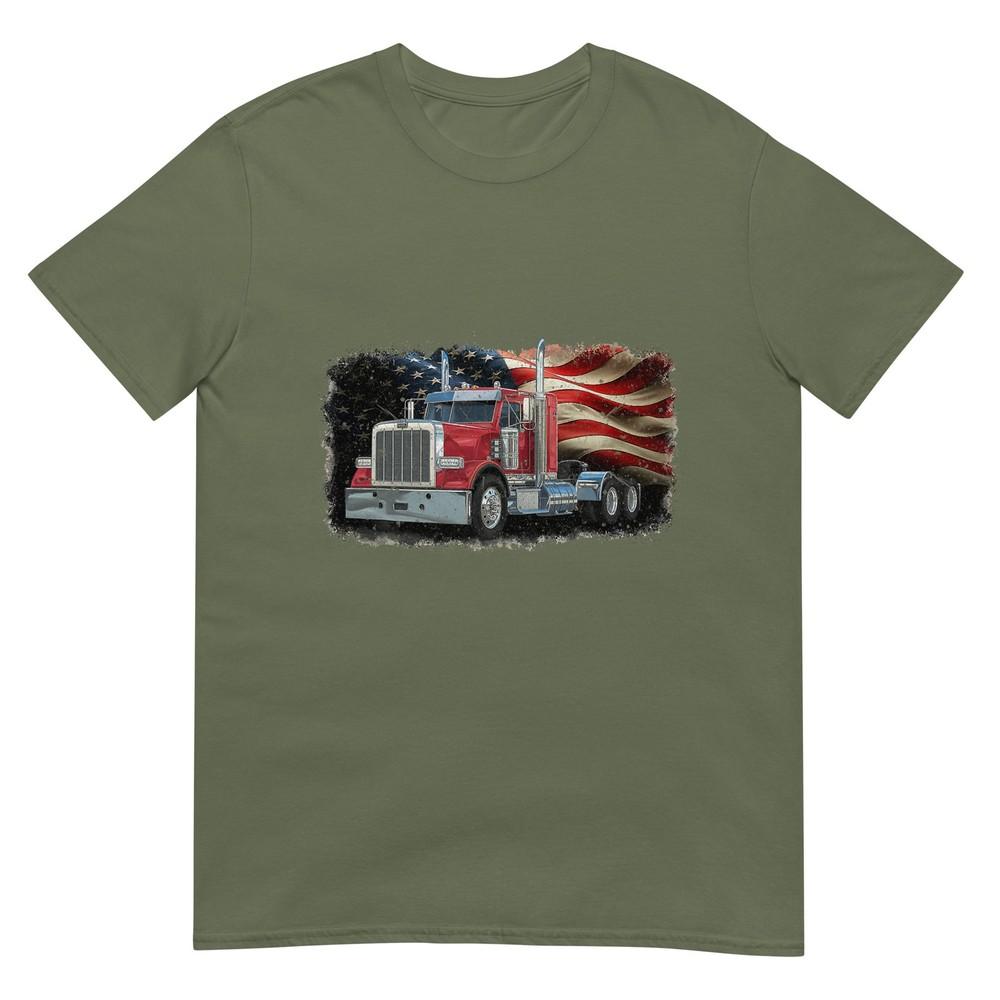 Driver Trucker Us Flag Semi Truck Patriotic 4th Of July Unisex TShirt