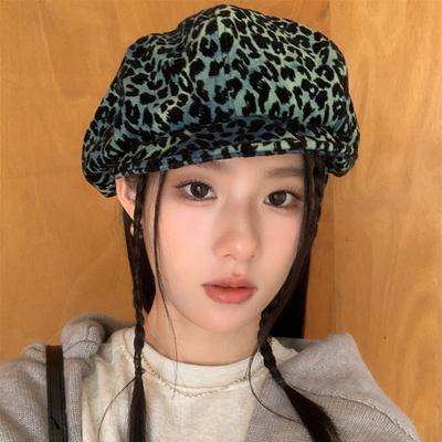 Design Sense Retro Leopard Print Cloud Beret Women's Autumn Big Head Circumference Fashion Trendy Cool Face Hat