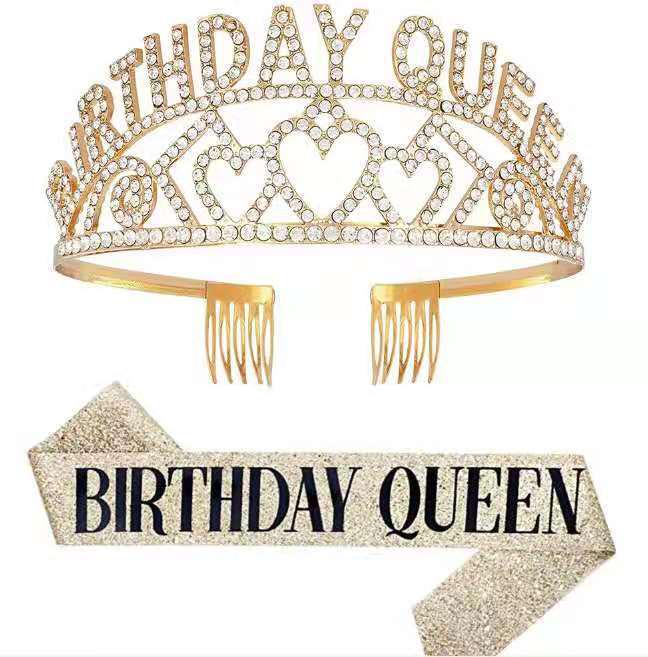 Rhinestone Birthday Queen Crown & Princess Sash Headpiece