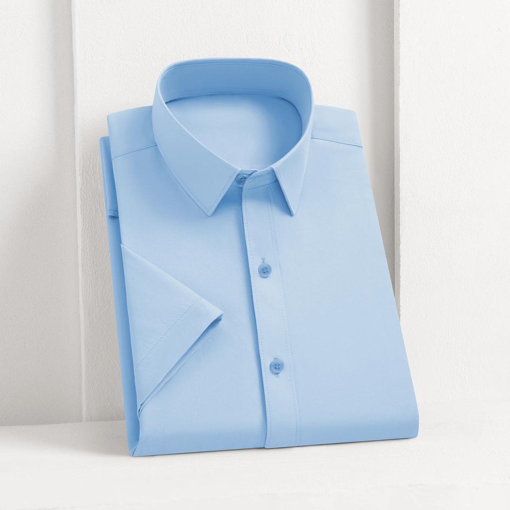 New Men's Business Casual Solid Color Short Sleeved Shirt for Summer Fashion No Ironing Comfortable and Versatile Top