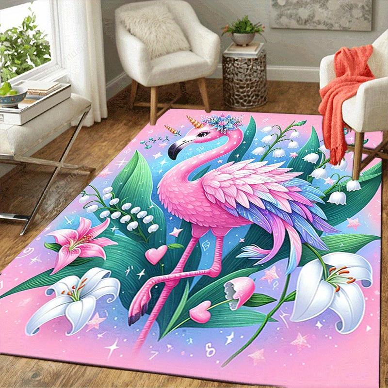 1pc Beautiful Flamingo Print, Design Indoor Area Rug - Soft, Anti-Slip, and Durable Gaming Room Decor for Bedroom