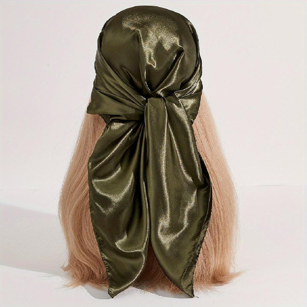 Solid Color Large Bandana Classic Satin Square Scarf Women Imitation Silk Neckerchief Windproof Shawl Head Wrap Hair Accessories