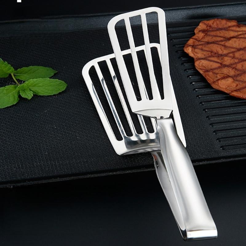Multifunctional Kitchen Cooking Clamp Large Steel Spatula Tongs for Flipping Grilling and Serving Food Steak Hamburger