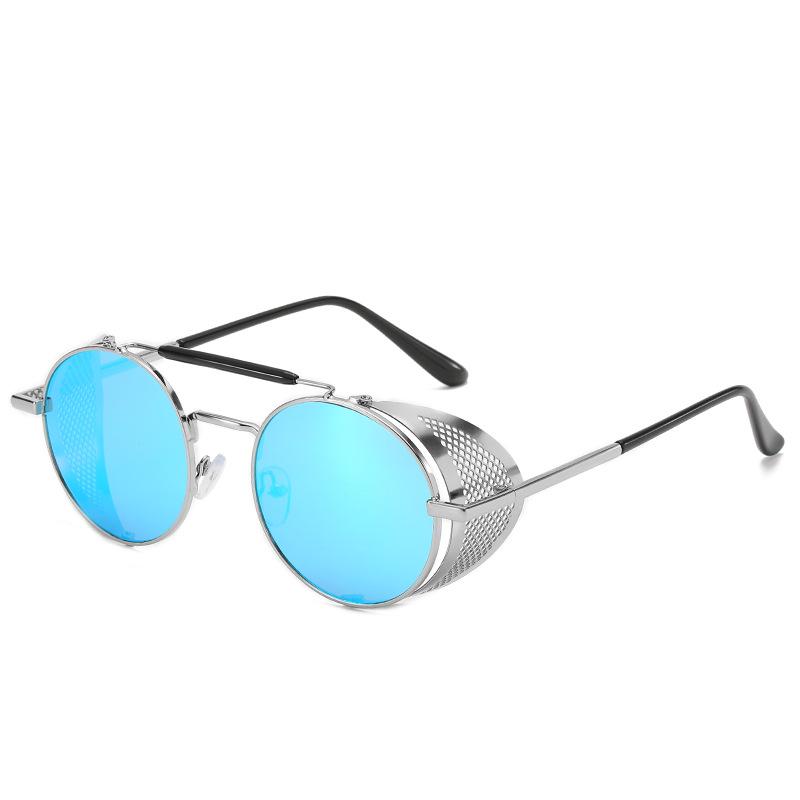 2024 Steampunk Side Wind Proof Mesh Flip Round Metal Sunglasses