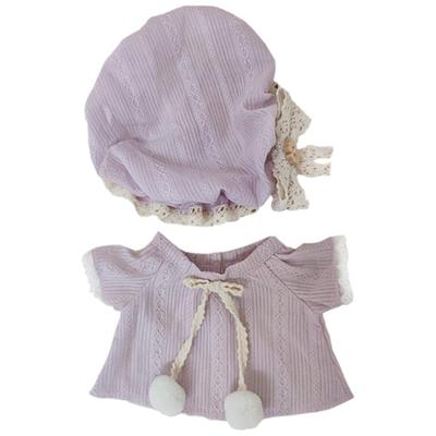 Niannyyhouse 20cm Plush Toy Clothes Nightgown Set (Hat, Dress) - Cotton Doll Clothes - Dress-up (Pink-Purple)