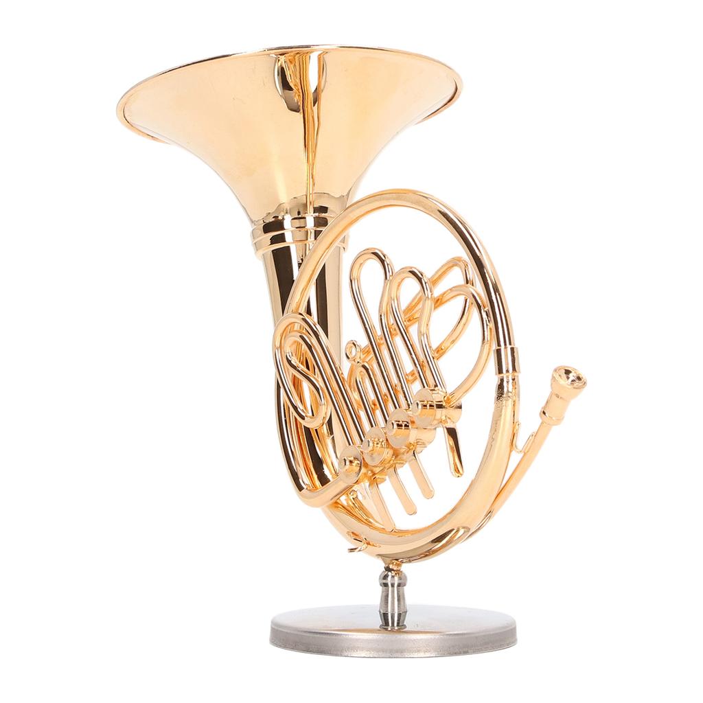 Brass Miniature French Horn Mini French Horn Model Musical Instrument Replica Dollhouse Home