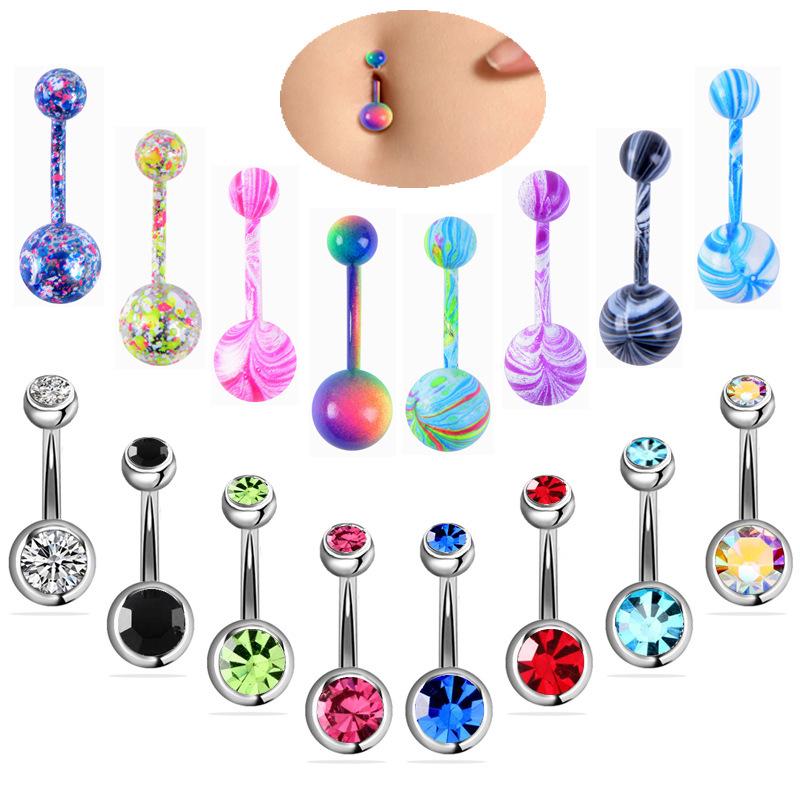 16-Piece Double Diamond Stainless Steel Belly Button Ring Set with Painted Spots