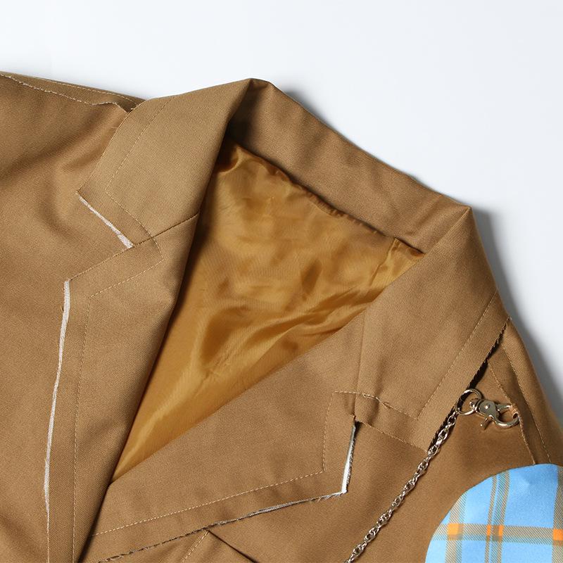 Australian Trendy Lapel Jacket 2025: Fashionable Chain Accent, Contrast Stitching, Long Sleeve All-Match Suit