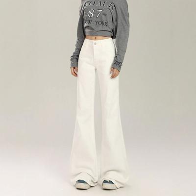 High-waisted Denim Jeans Women Fall White Not Stick Leg Loose Micro Flared Pants Retro High Waist Street Style Baggy Long Jeans for Ladies