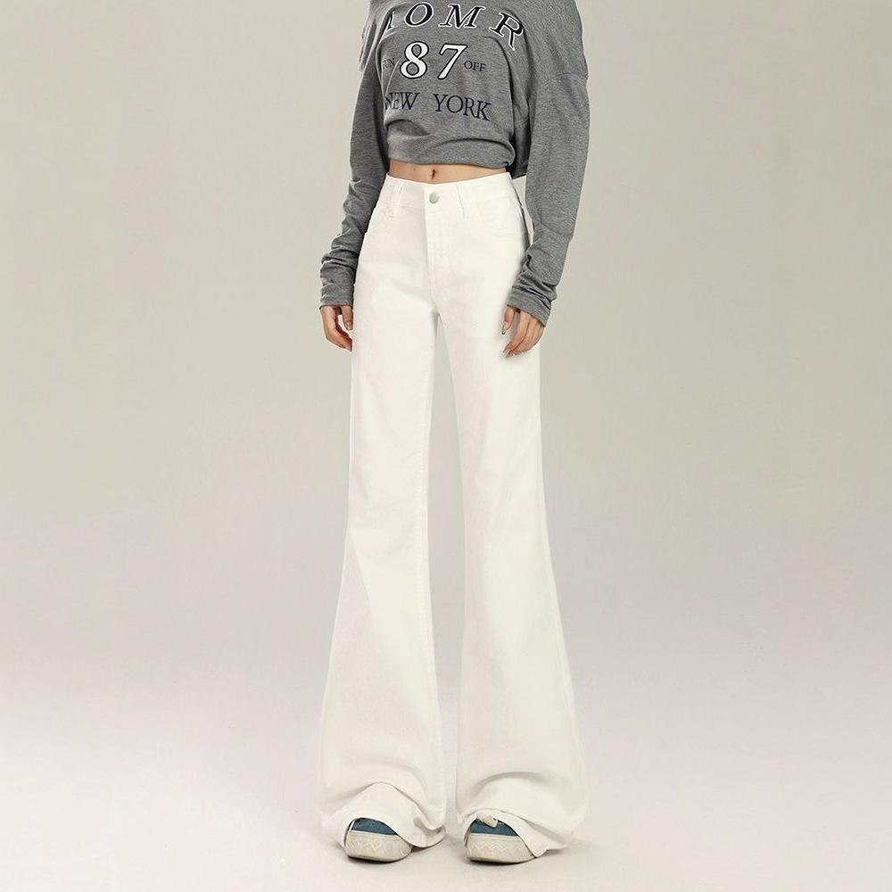 High-waisted Denim Jeans Women Fall White Not Stick Leg Loose Micro Flared Pants Retro High Waist Street Style Baggy Long Jeans for Ladies