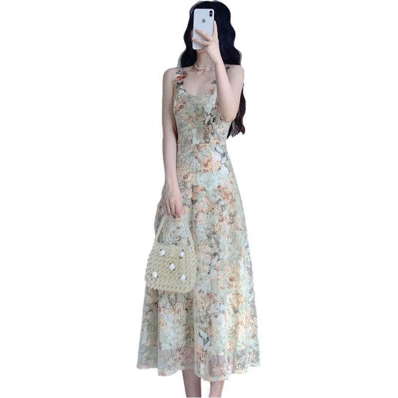Vintage French Retro Slip Dress With Knit Fabric For Summer Casual Wear