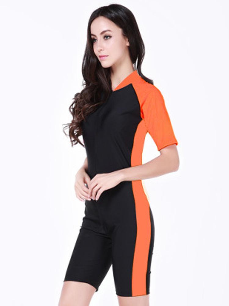 Couple's Short-Sleeve Sun Protection Diving and Surfing One-Piece Swimsuit - Women's Euro-American Style Wetsuit