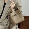 First Layer Cowhide Vegetable Basket Bucket Bag Women'S Leather Versatile Premium Shoulder Bag Portable Oblique Span Women'S Bag