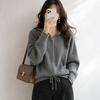 Women's Japanese Style Hooded Knit Cardigan - Autumn/Winter, Loose Fit, Short Zipper with Drawstring