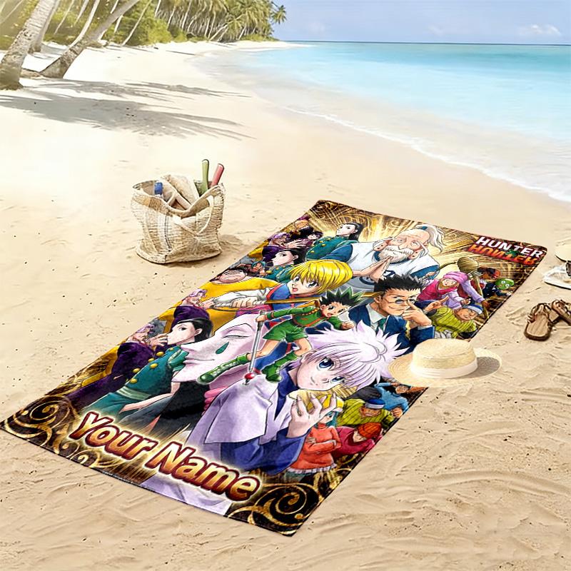 Name Custom Anime Hunter x Hunter Print Beach Towel, Large Soft Quick Dry Towel for Beach Camping Swimming
