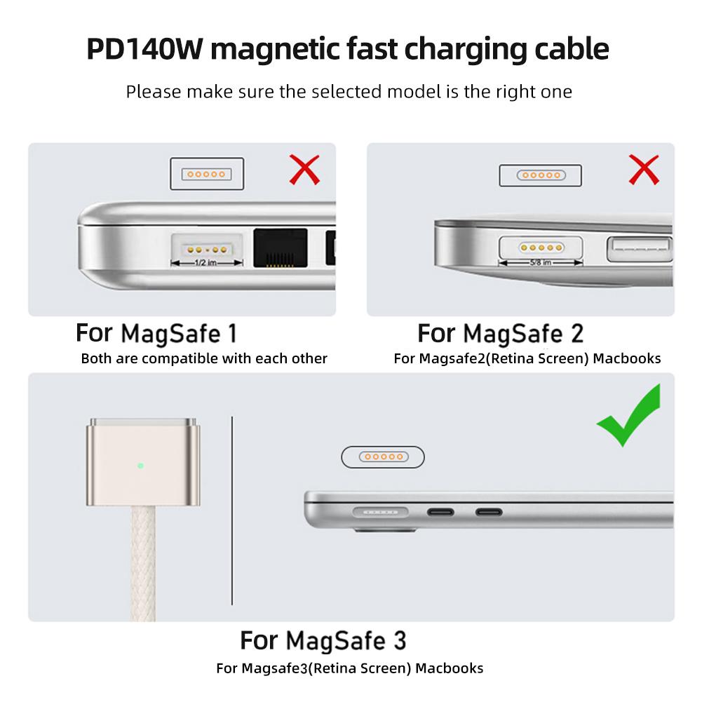 2M USB-C Male To Magnetic3 Fast Charge Cable LED Indicators USB C To Magnetic3 Charging Cable for MacBook Air 2025/Pro 2025 2025