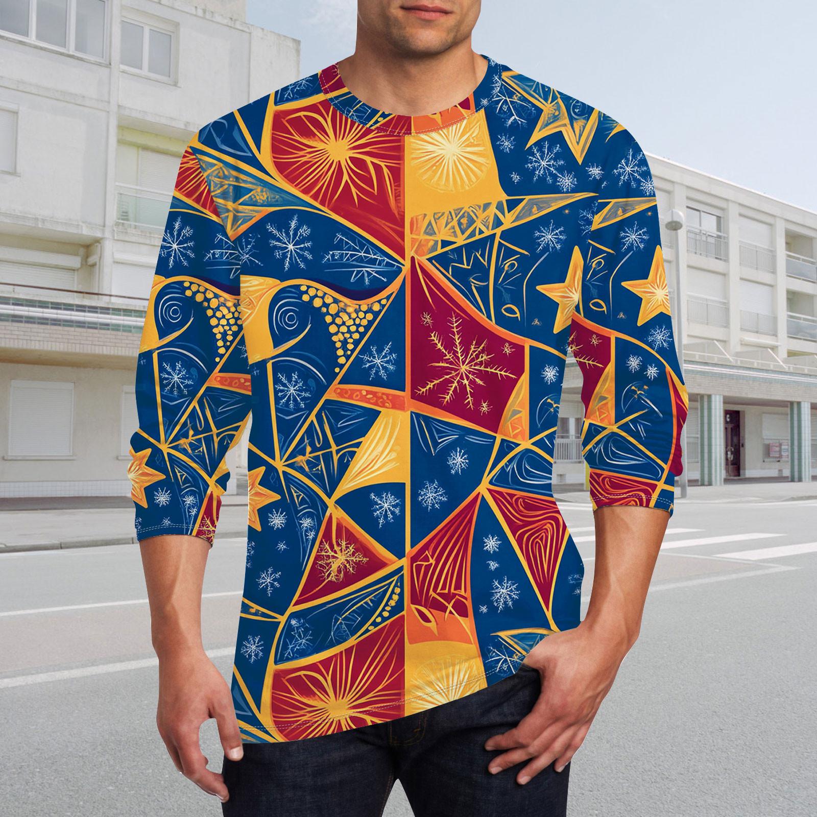 

Муж. Футболка Круглый вырез Одежда Одежда На открытом воздухе Длинный рукав С принтом Модельер Винтаж XXXXXL синий