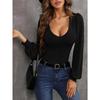 New Women's Slim Fit Knitted Sweater with Low Neckline, Lantern Sleeves for Autumn JOOM