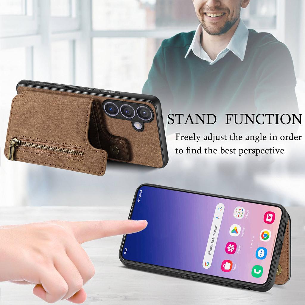 D15 For Samsung Galaxy S24 Wallet Case Retro PU+TPU Anti-scratch Kickstand Phone Shell