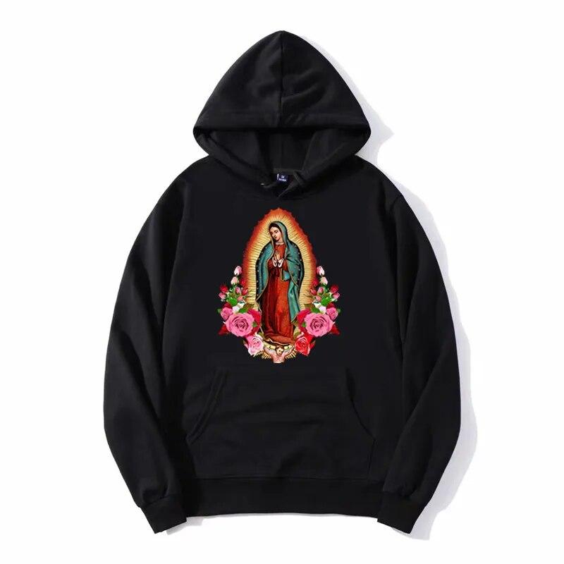 

Our Lady Of Guadalupe Virgin Mary hoodie Unisex Saint of Mexico Pullover Sweatshirts Cotton Fashion Unisex Coat L