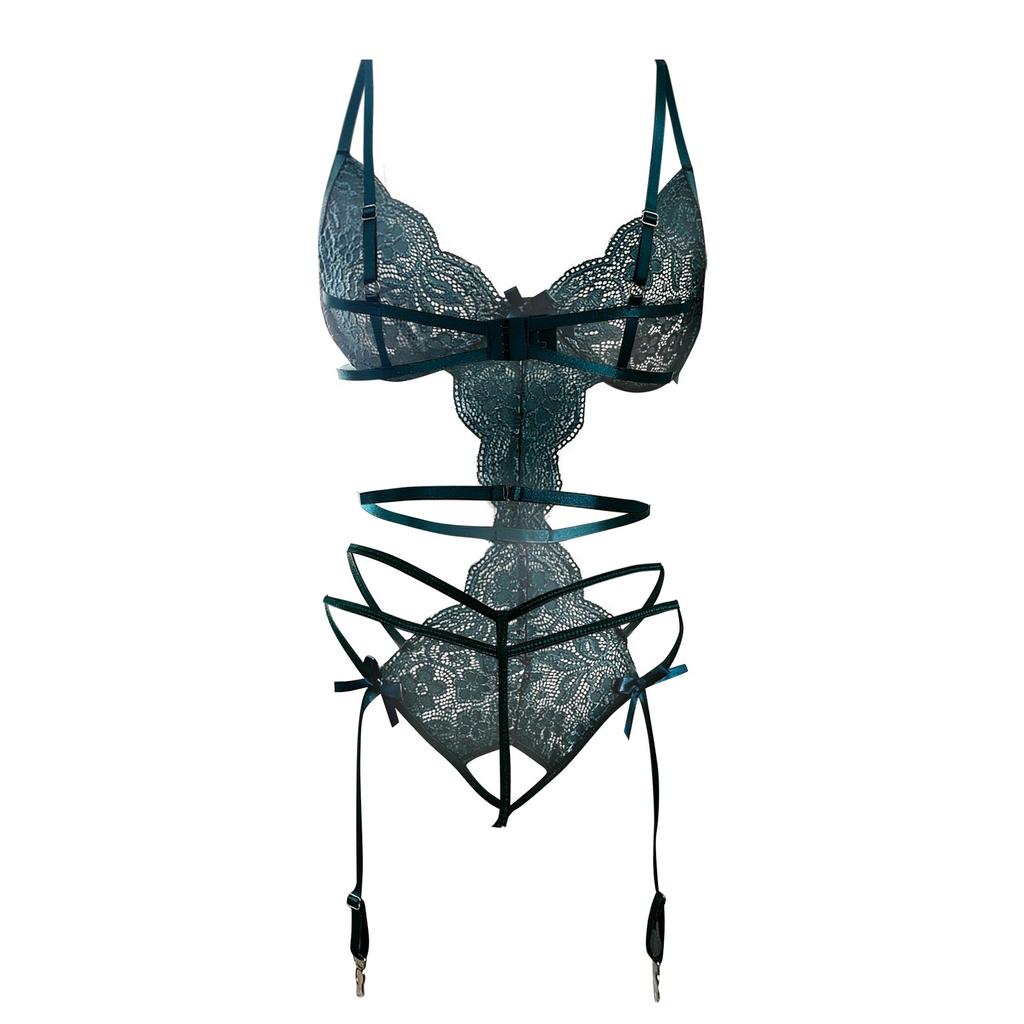 Ladies Erotic Lingerie Sexy Strap Lace Hollow  Set Without Steel Rings