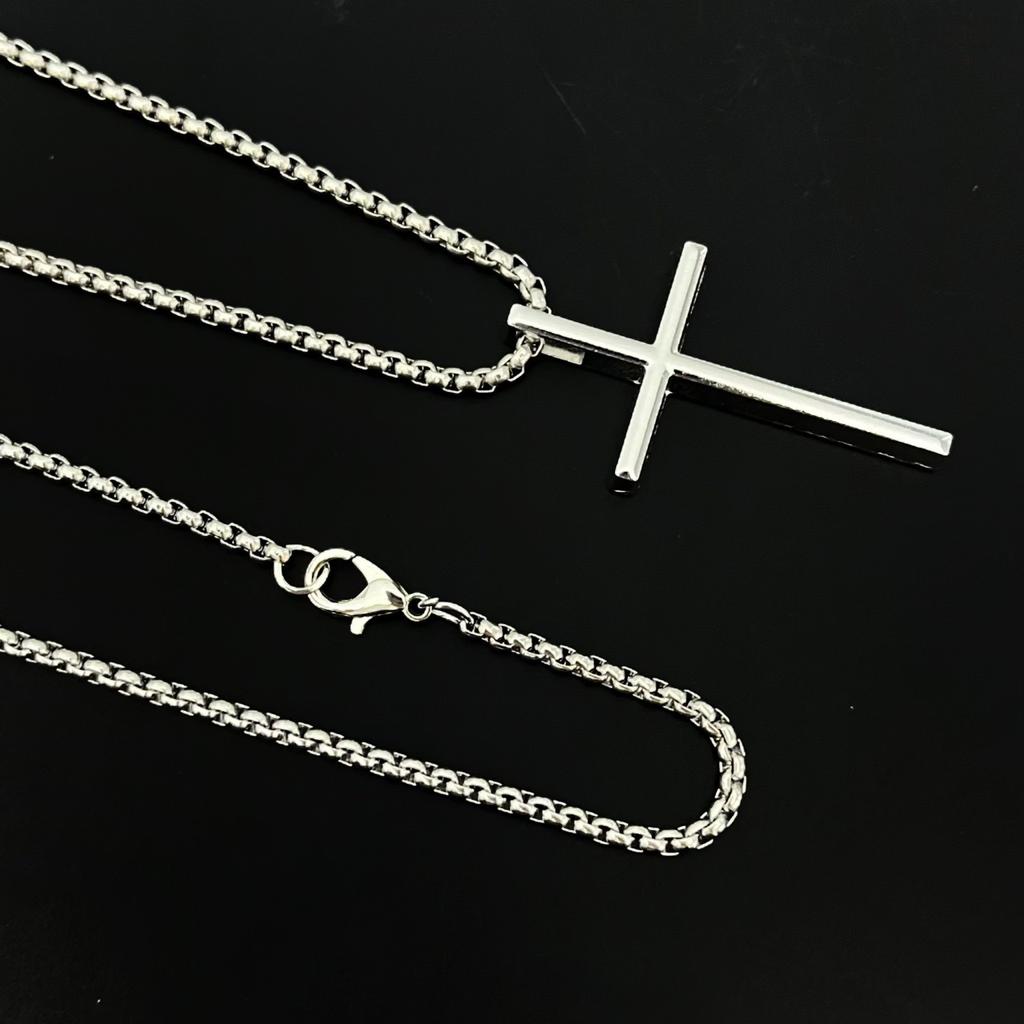 Men Minimalist Cross Pendant Necklace, 51‑60CM Zinc Alloy Electroplated Chain, Fashion Daily Neck Jewelry