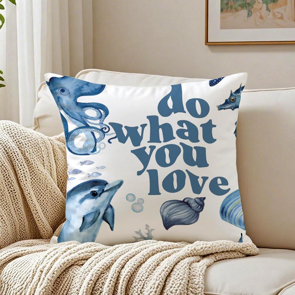 Nautical Calm Art Marine Theme Rudder Anchor Animals Cushion Cover Pillowcase Antidustmite Living Room Sofa Decor Cushion Room