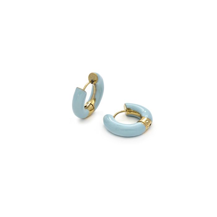 Earrings - LUXENTER - Raki - 18k Gold Plated - Diameter 11 Mm - Blue Lacquer