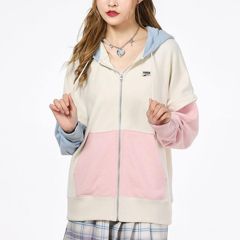 Puma Two-Piece Colorblock Knit Hooded Jacket Women Jackets Off-White 531602-73