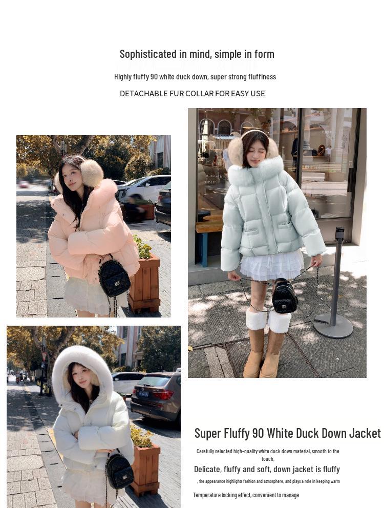 2025 Women's Petite Winter Down Jacket with Fox Fur Collar, 90% White Duck Down, Short & Thickened for Warmth